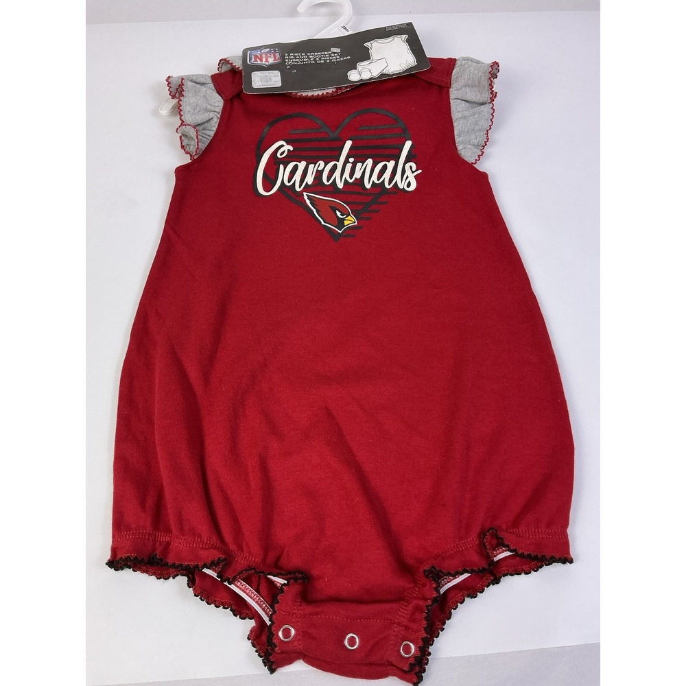 NFL Arizona Cardinals Baby Girls 3 Piece Creeper Bib‎ Bootie Set Red 24 Months